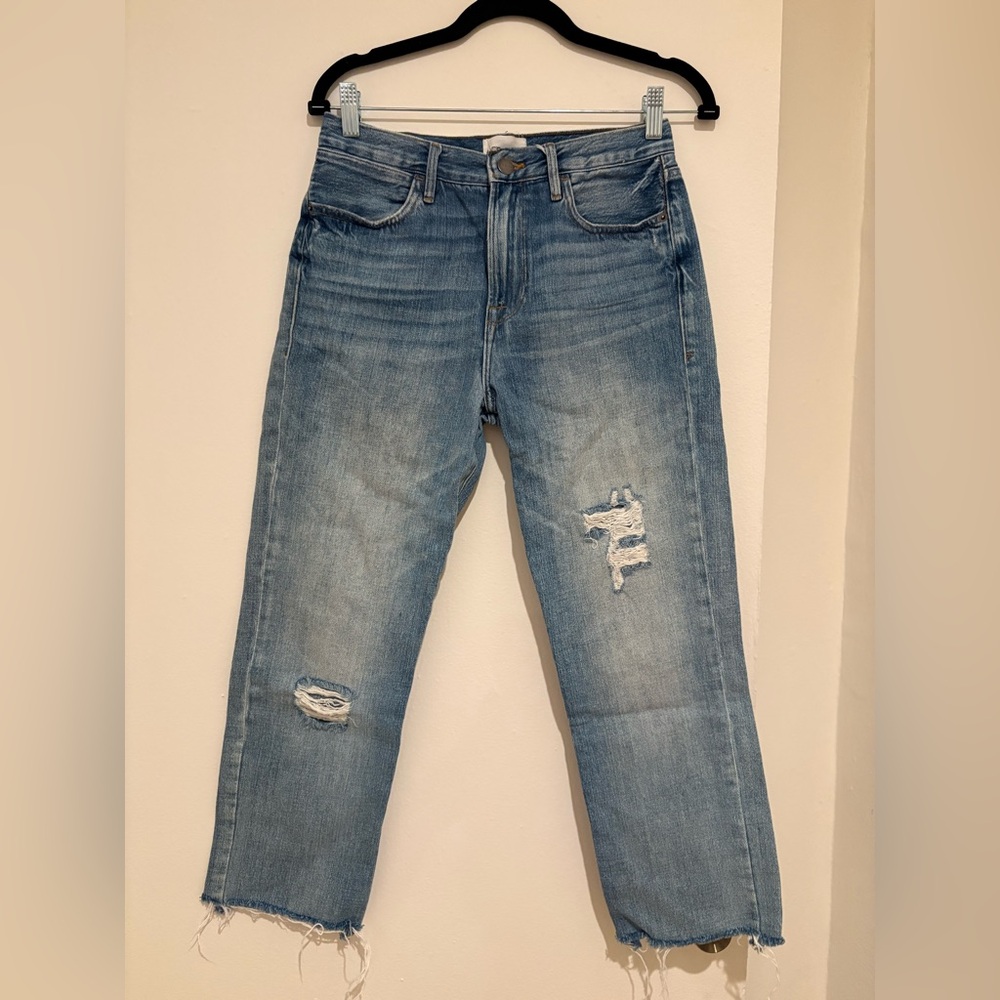 Frame Denim Faded Blue Cropped Jeans